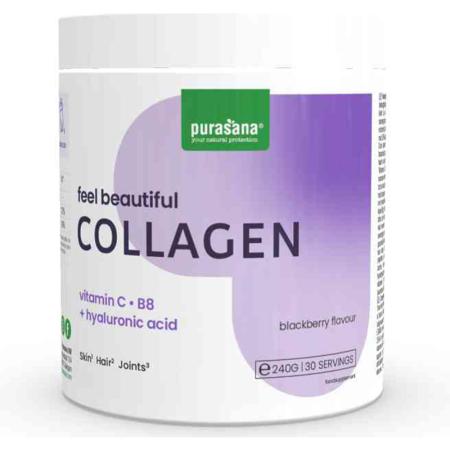 Purasana Feel Beautiful Collageen + Hyaluron, Vitamine C & B8 Braambes - 240g