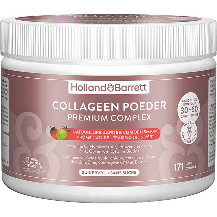 Holland & Barrett Collageen Poeder Premium Complex Natuurlijke Aardbei-/Limoensmaak - 171 gram