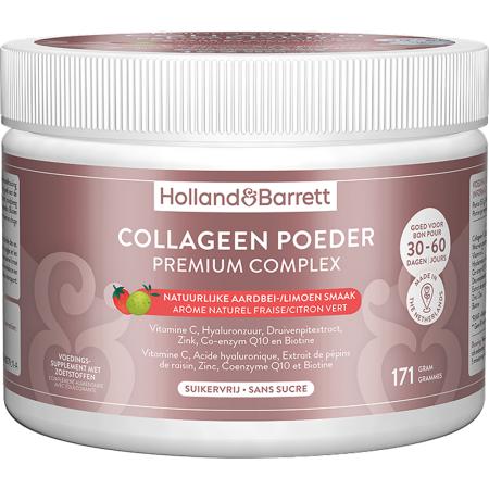 Holland & Barrett Collageen Poeder Premium Complex Natuurlijke Aardbei-/Limoensmaak - 171 gram