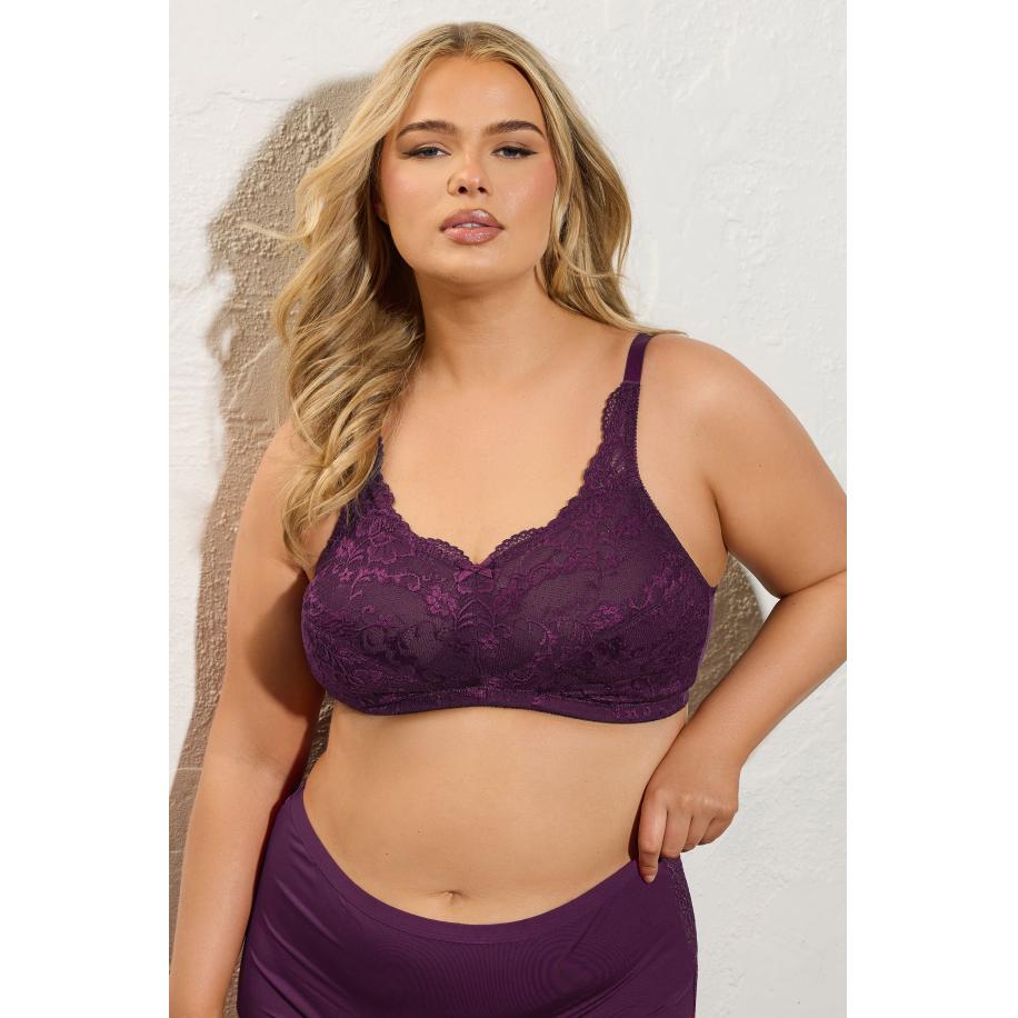 Yours Bh Met Bloemenkant In Donkerpaars Size 95L Paars