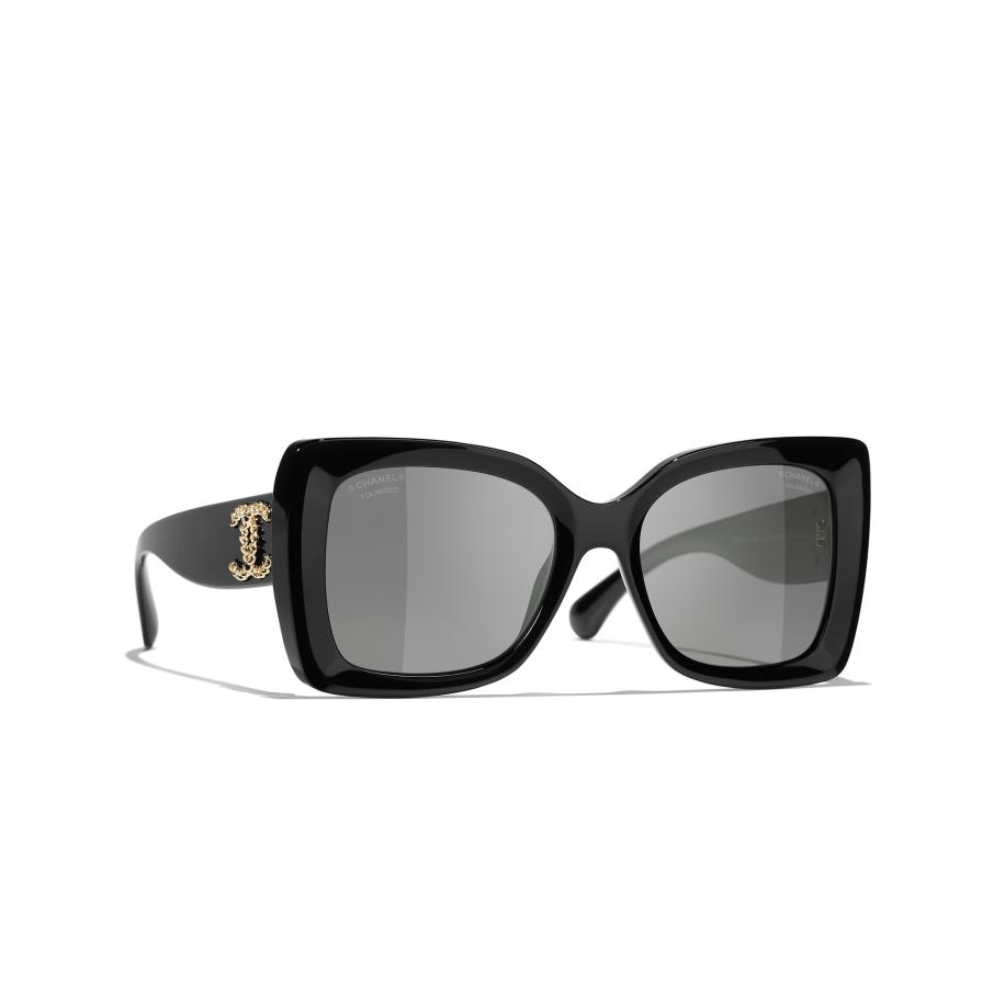 Chanel Vrouwelijk Sunglass Square Sunglasses CH5555 - Framekleur: Zwart, Lenskleur: Grijs Grijs