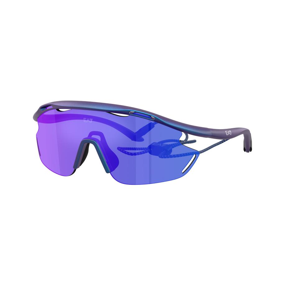 EA7 Mannelijk Sunglass Q74002 - Framekleur: Mat iriserend blauw, Lenskleur: Donkerblauw spiegelend violet Blauw