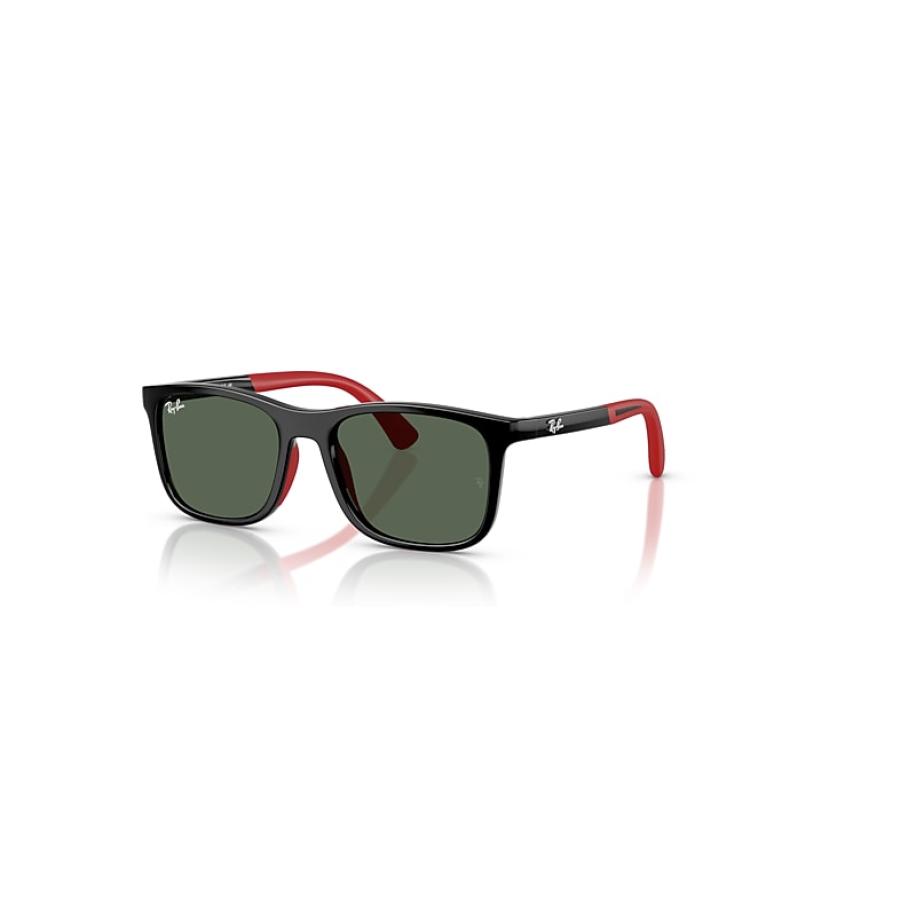 Ray-Ban Rb9084s Kids Bio-based zonnebril Zwart Op Rubber Rood montuur Groen glazen 47-16 Multicolor