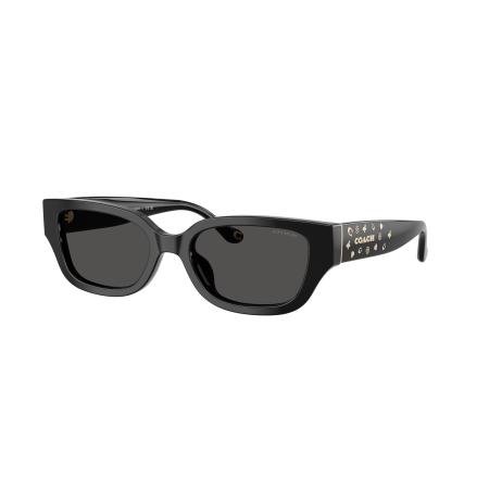 Coach Vrouwelijk Sunglass HC8439U CBZ52 - Framekleur: Zwart, Lenskleur: Effen grijs