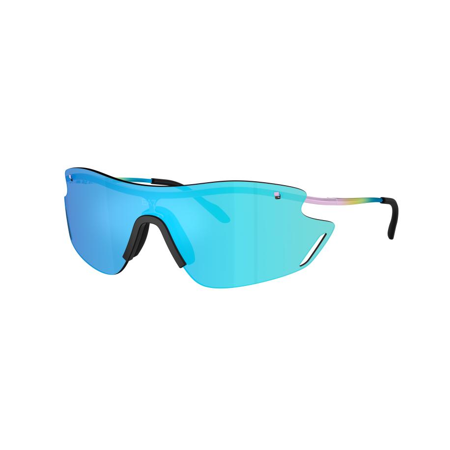 EA7 Mannelijk Sunglass Q72001 - Framekleur: Glanzend lila, Lenskleur: Lichtgroen gespiegeld blauw Bruin