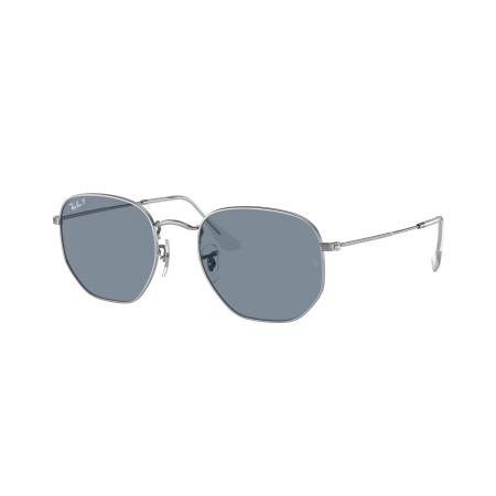 Ray-Ban Unisex Sunglass RB3548N Hexagonal Flat Lenses - Framekleur: Zilver, Lenskleur: Blauw