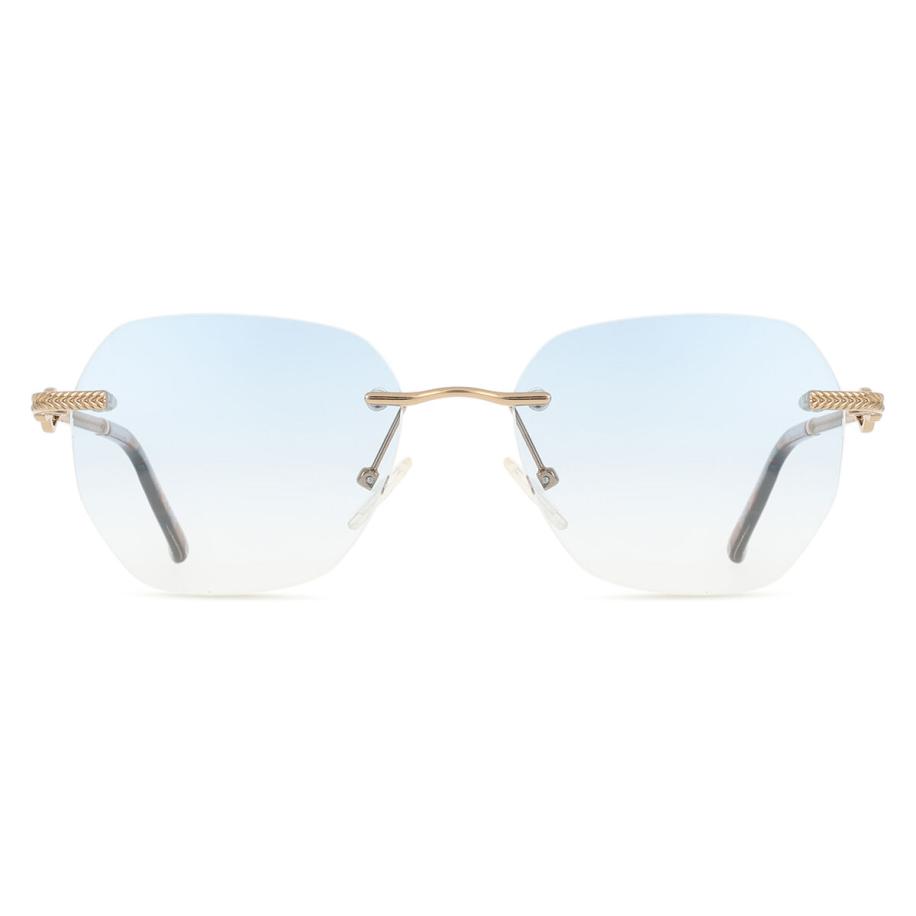 Heren Geometric Randloos Metaal Goud Zonnebril - SmartBuy Collection
