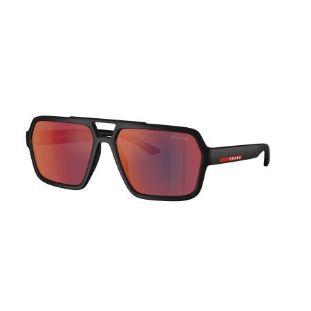 Prada Linea Rossa Mannelijk Sunglass PS A06S - Framekleur: Zwart rubber, Lenskleur: Donkergrijs gespiegeld blauw/rood