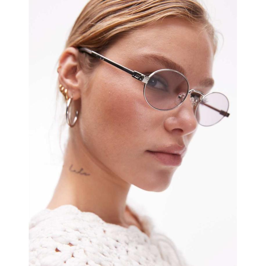 Le Specs Poseidon Deux Ronde metalen zonnebril in zilver Zilver