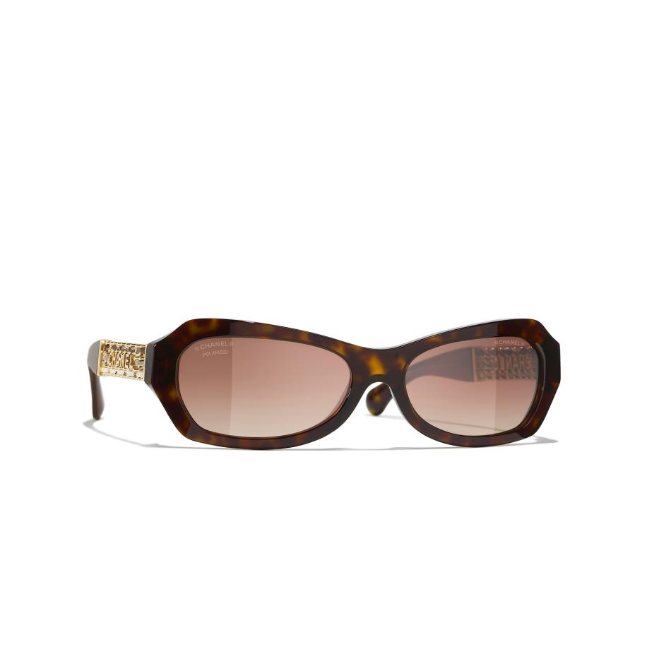 Chanel Vrouwelijk Sunglass Oval Sunglasses CH5537Q - Framekleur: Donker Havana, Lenskleur: Bruin Bruin