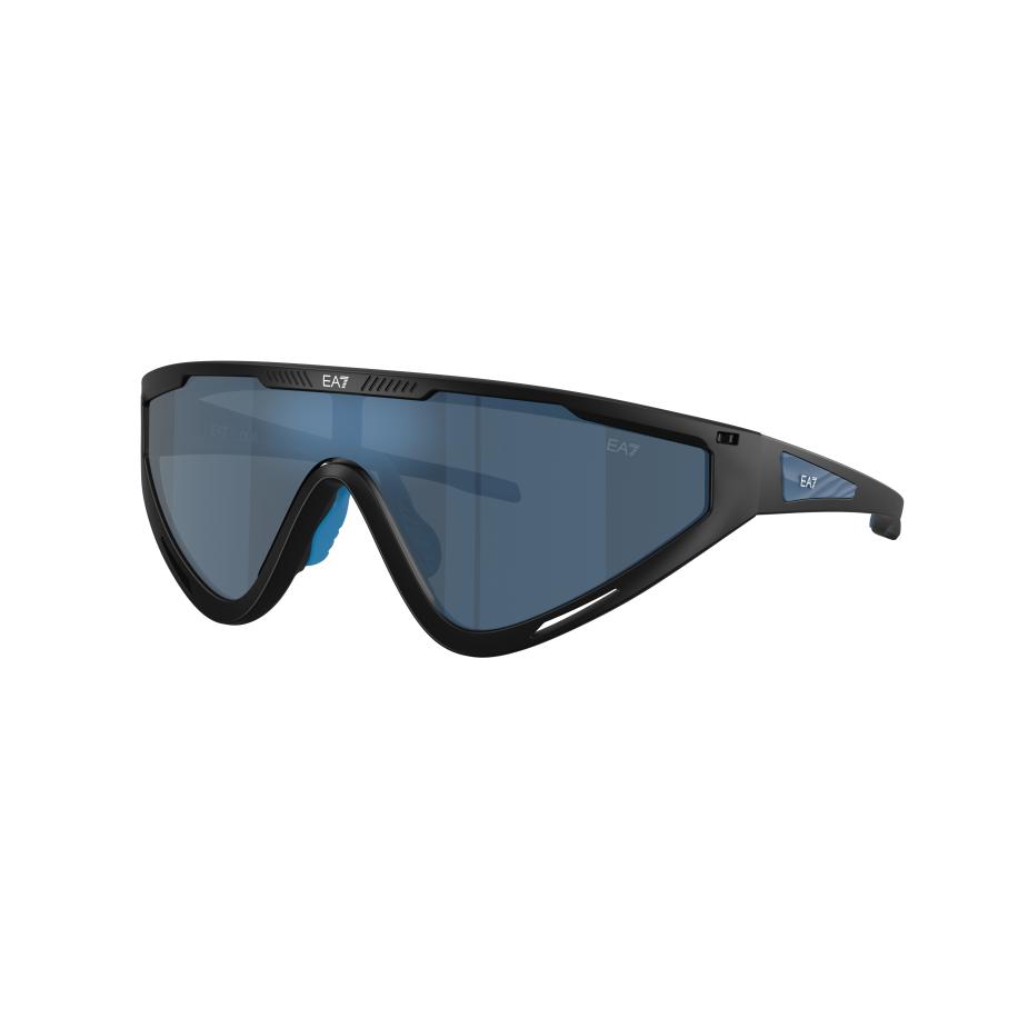 EA7 Mannelijk Sunglass Q74001 - Framekleur: Matzwart, Lenskleur: Donkerblauw gespiegeld blauw Blauw