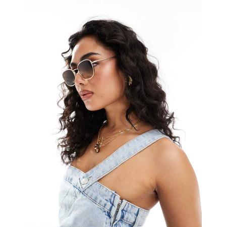 A.Kjaerbede Hello Zonnebril met rond metalen montuur in matgoud