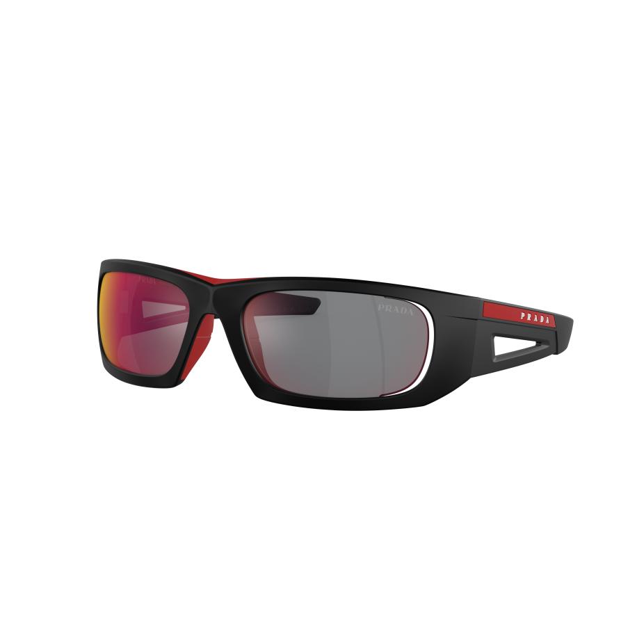 Prada Linea Rossa Mannelijk Sunglass PS 2YS - Framekleur: Matzwart/Rood, Lenskleur: Donkergrijs gespiegeld blauw/rood Multicolor
