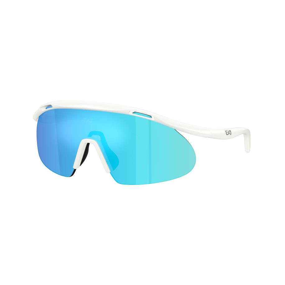 EA7 Mannelijk Sunglass Q74008 - Framekleur: Matwit, Lenskleur: Lichtgroen gespiegeld blauw Multicolor