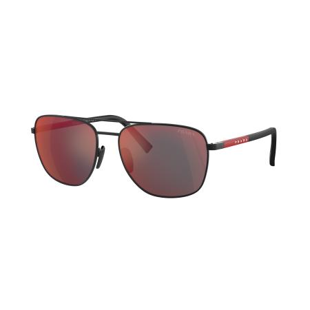 Prada Linea Rossa Mannelijk Sunglass PS 54ZS - Framekleur: Gerubberd zwart, Lenskleur: Donkergrijs gespiegeld blauw/rood