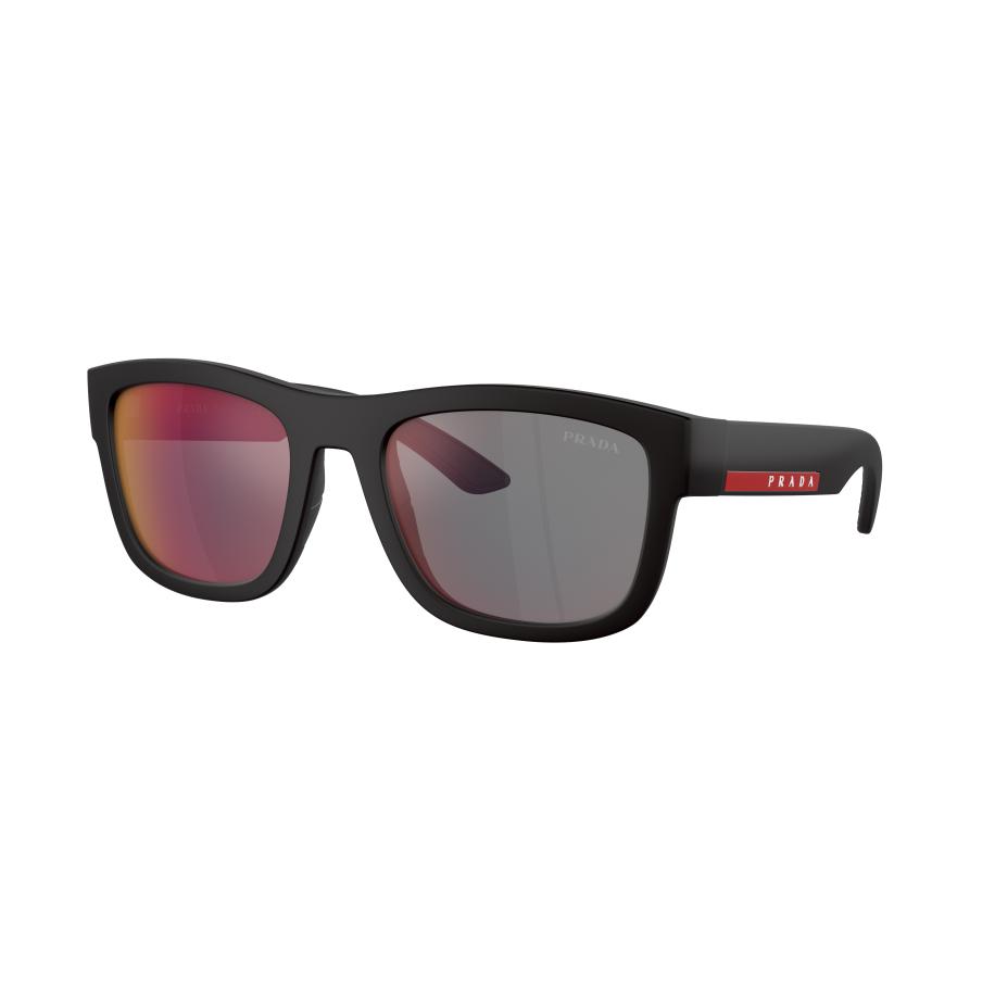 Prada Linea Rossa Mannelijk Sunglass PS 1ZS - Framekleur: Zwart rubber, Lenskleur: Donkergrijs gespiegeld blauw/rood Multicolor