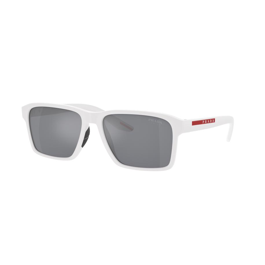 Prada Linea Rossa Mannelijk Sunglass PS 5YS - Framekleur: Wit rubber, Lenskleur: Lichtblauw gespiegeld zilver Multicolor
