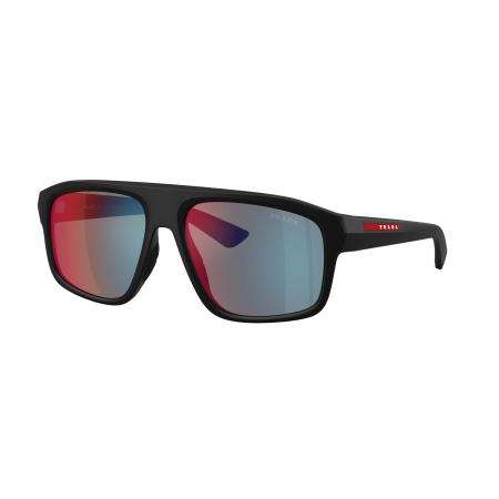 Prada Linea Rossa Mannelijk Sunglass PS B02S - Framekleur: Matzwart, Lenskleur: Donkergrijs gespiegeld blauw/rood