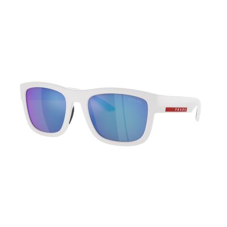 Prada Linea Rossa Mannelijk Sunglass PS 01ZS - Framekleur: Wit rubber, Lenskleur: Lichtgroen gespiegeld blauw