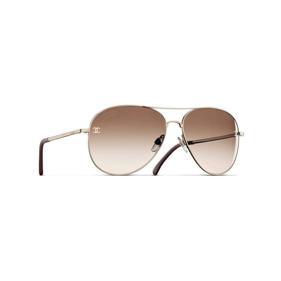 Chanel Vrouwelijk Sunglass Pilot Sunglasses CH4189TQ - Framekleur: Goud en bruin, Lenskleur: Bruin Bruin