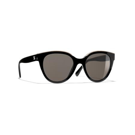 Chanel Vrouwelijk Sunglass Butterfly Sunglasses CH5414 - Framekleur: Zwart en beige, Lenskleur: Bruin