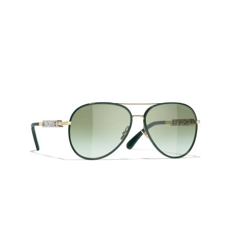 Chanel Vrouwelijk Sunglass Pilot Sunglasses CH4284B - Framekleur: Goud, Lenskleur: Groen