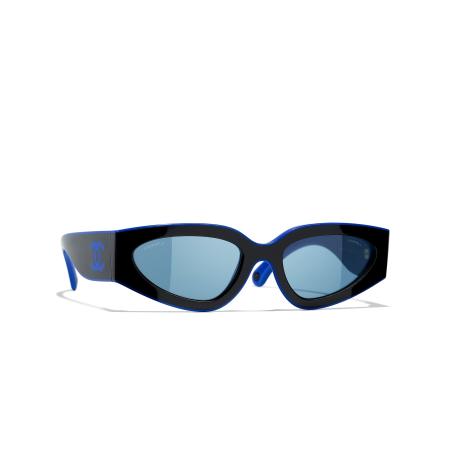 Chanel Vrouwelijk Sunglass Cat Eye Sunglasses CH6056 - Framekleur: Black & Blue, Lenskleur: Blauw