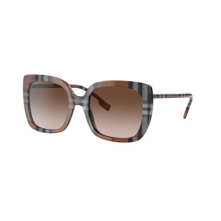 Burberry Vrouwelijk Sunglass BE4323 Caroll - Framekleur: Bruin geruit, Lenskleur: Gradiënt bruin
