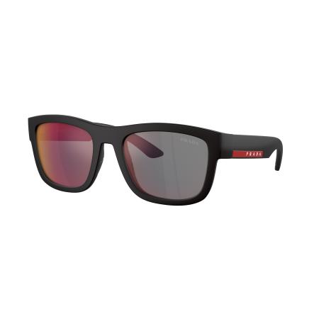 Prada Linea Rossa Mannelijk Sunglass PS 01ZS - Framekleur: Zwart rubber, Lenskleur: Donkergrijs gespiegeld blauw/rood