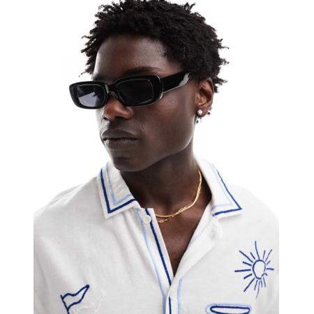 ASOS DESIGN - Chunky rechthoekige zonnebril in zwart met zwarte glazen