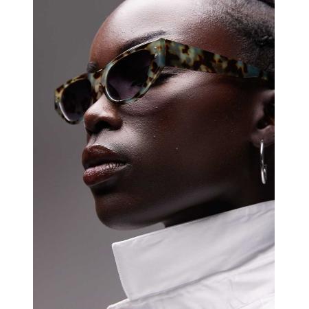 Topshop Bali Smalle hoekige cat eye zonnebril in groene tortoise