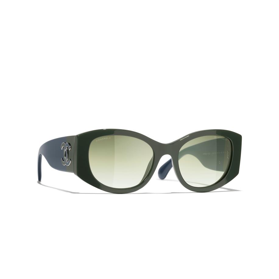 Chanel Vrouwelijk Sunglass Oval Sunglasses CH5524 - Framekleur: Blauwgroen en blauw, Lenskleur: Groen Groen