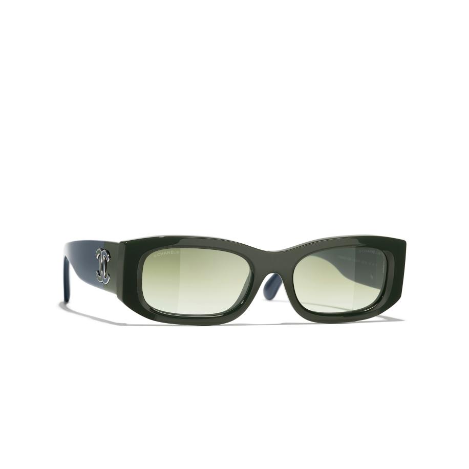 Chanel Vrouwelijk Sunglass Rectangle Sunglasses CH5525 - Framekleur: Blauwgroen en blauw, Lenskleur: Groen Groen