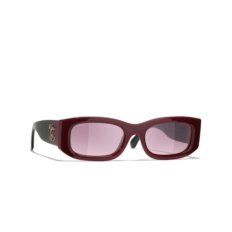 Chanel Vrouwelijk Sunglass Rectangle Sunglasses CH5525 - Framekleur: Bordeaux & zwart, Lenskleur: Bordeaux Rood