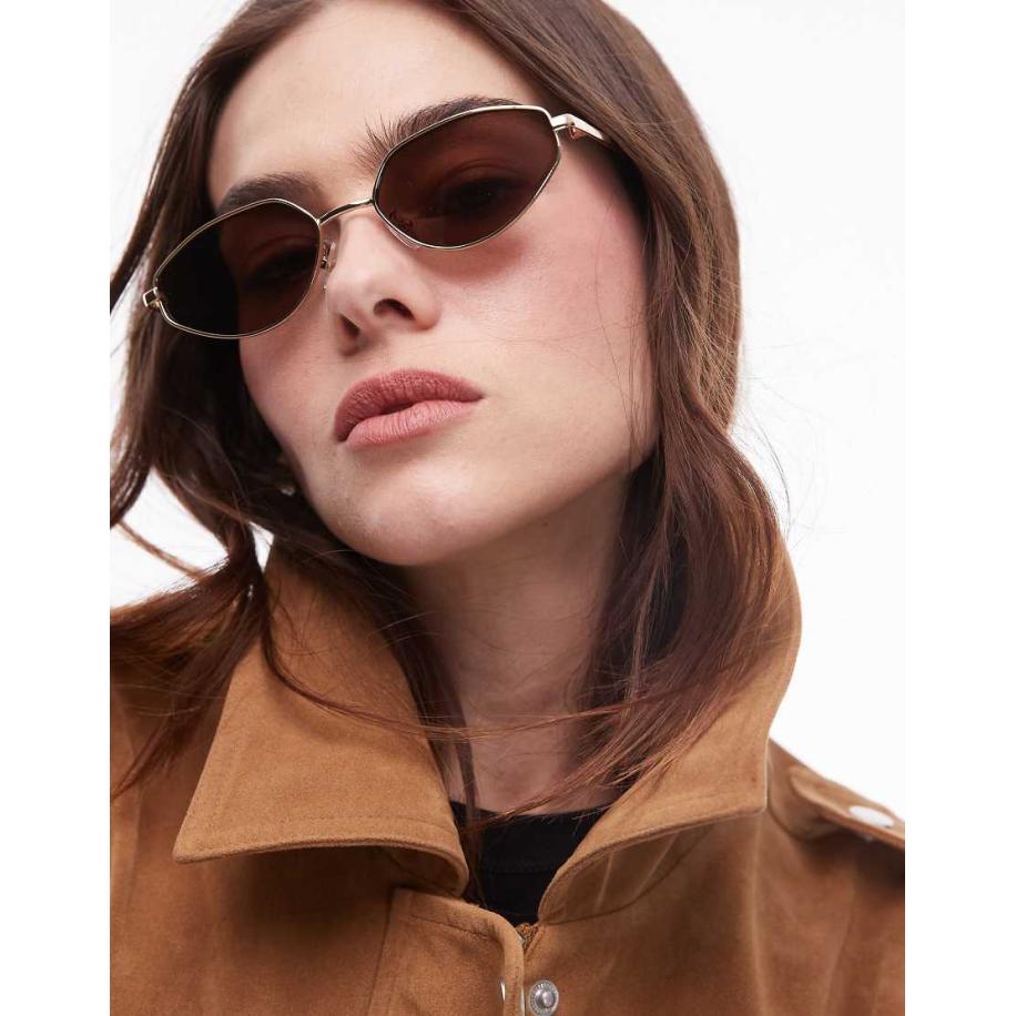 Topshop Lanzarote Metalen hoekige zonnebril in goud Goud