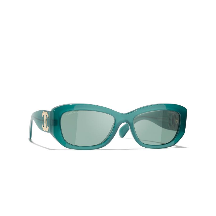 Chanel Vrouwelijk Sunglass Rectangle Sunglasses CH5493 - Framekleur: Exclusief melkachtig groen, Lenskleur: Groen Groen