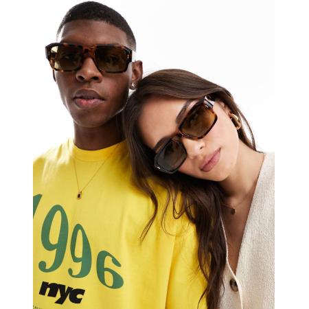 AIRE Pluto Vierkante zonnebrillen in tortoise met saliegroene glazen-Bruin