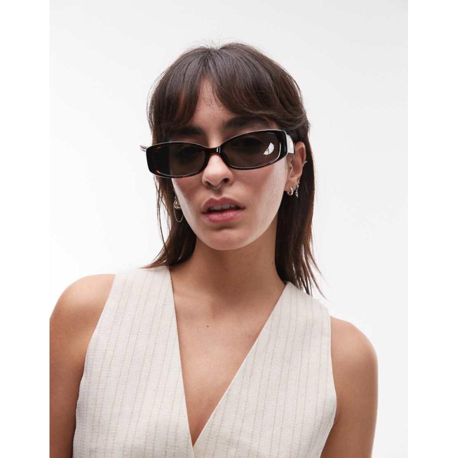 Le Specs Starlight Rechthoekige zonnebril in tortoise met groene glazen-Bruin Bruin