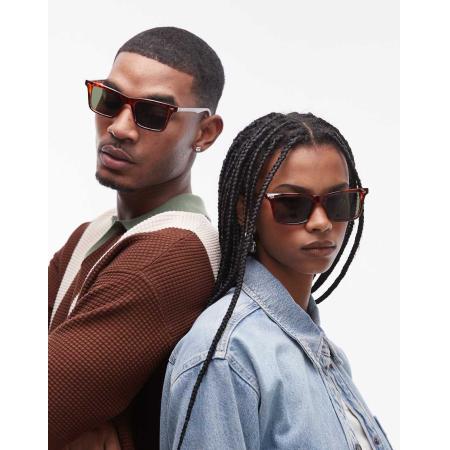 Le Specs Broski Vierkante zonnebril in tortoise met groene glazen