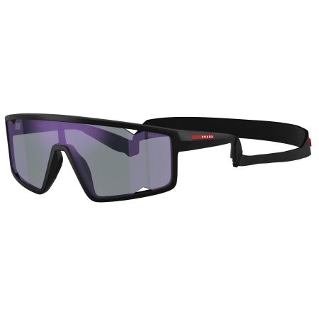 Prada Linea Rossa Mannelijk Sunglass PS A03S - Framekleur: Matzwart, Lenskleur: Donkerblauw spiegelend violet