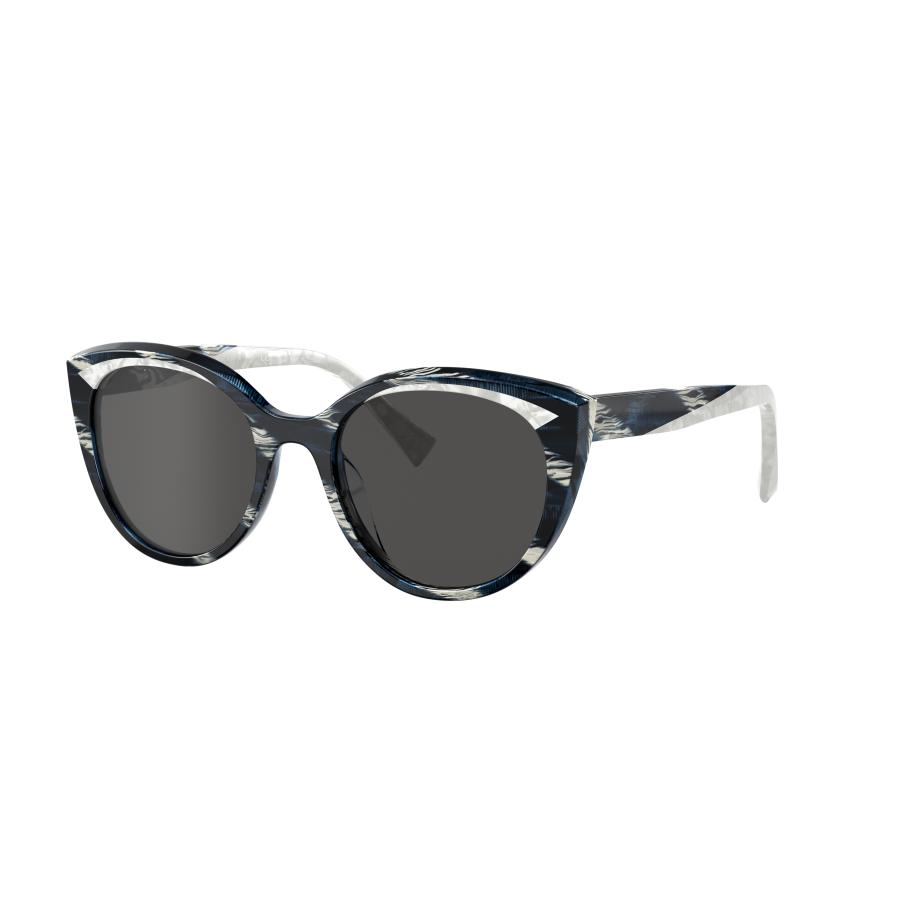 Alain Mikli Vrouwelijk Sunglass A05066 ELINETTA SUN - Framekleur: Metallic blauw hoorn/wit Mikli, Lenskleur: Grijs Blauw