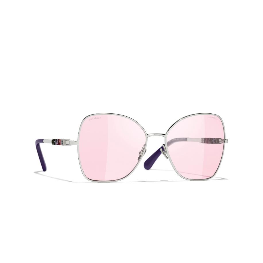 Chanel Vrouwelijk Sunglass Butterfly Sunglasses CH4283 - Framekleur: Zilver, Lenskleur: Pink & Purple Multicolor
