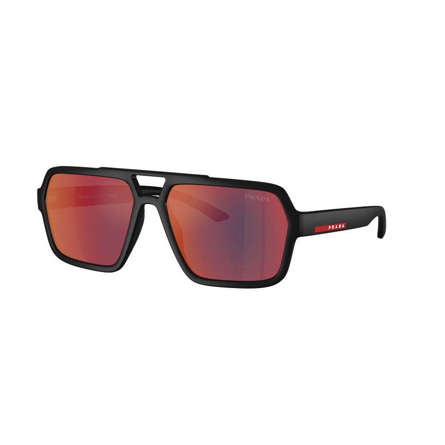 Prada Linea Rossa Mannelijk Sunglass PS A06S - Framekleur: Zwart rubber, Lenskleur: Donkergrijs gespiegeld blauw/rood Multicolor