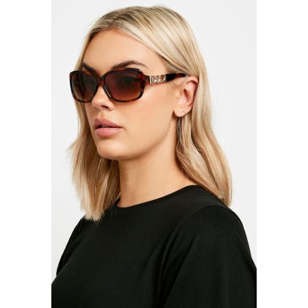 Yours Zonnebril In Tortoise Met Kettingdetail In Bruin/Goudsize One Size