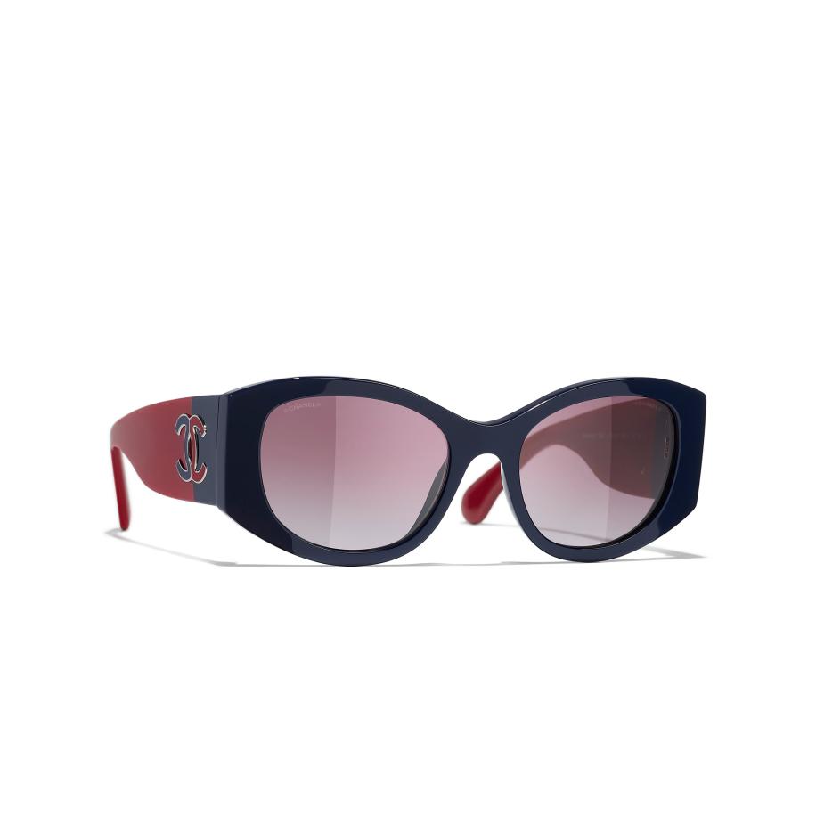 Chanel Vrouwelijk Sunglass Oval Sunglasses CH5524 - Framekleur: Blauw, Lenskleur: Bordeaux Rood