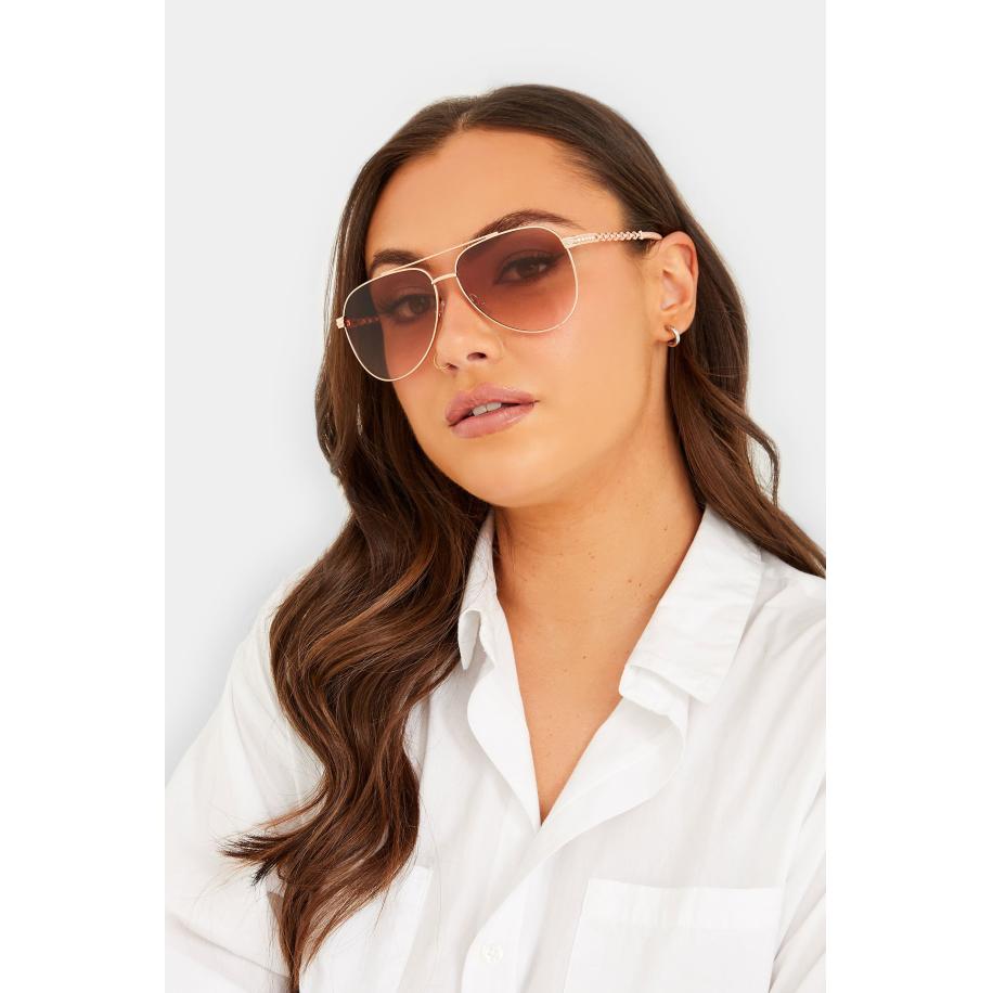 Yours Pilotenzonnebril Met Pootjes Van Kettingdetail In Roségoudsize One Size Goud