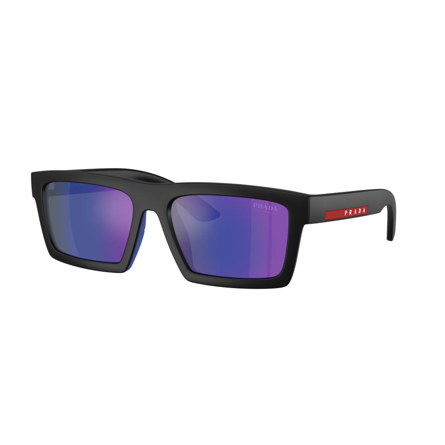 Prada Linea Rossa Mannelijk Sunglass PS A07S - Framekleur: Matzwart, Lenskleur: Donkerblauw spiegelend violet Multicolor