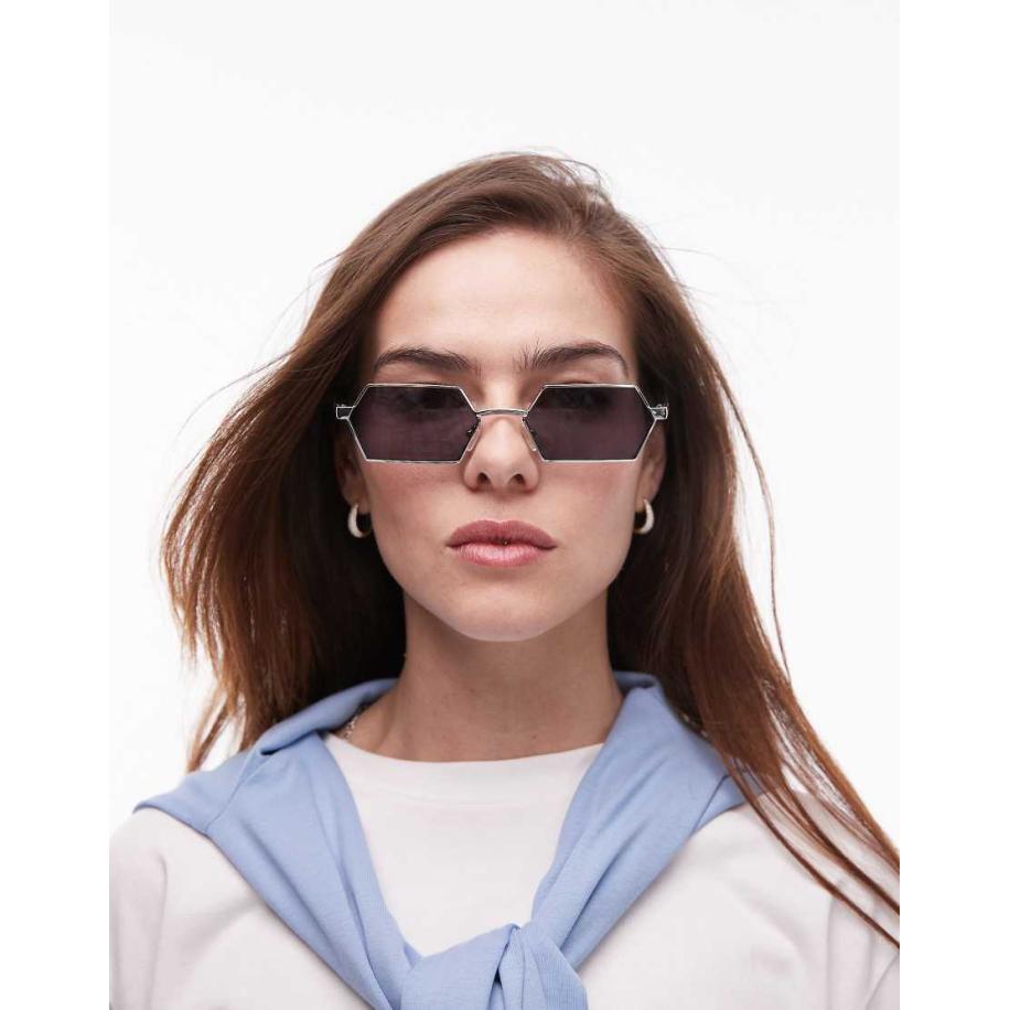 Topshop Fiji Rechthoekige metalen zonnebril in zilver Zilver