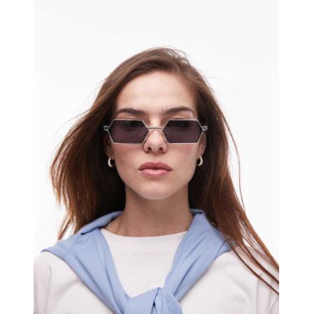 Topshop Fiji Rechthoekige metalen zonnebril in zilver