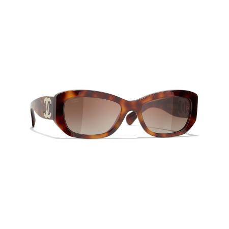 Chanel Vrouwelijk Sunglass Rectangle Sunglasses CH5493 - Framekleur: Tortoise, Lenskleur: Lichtbruin